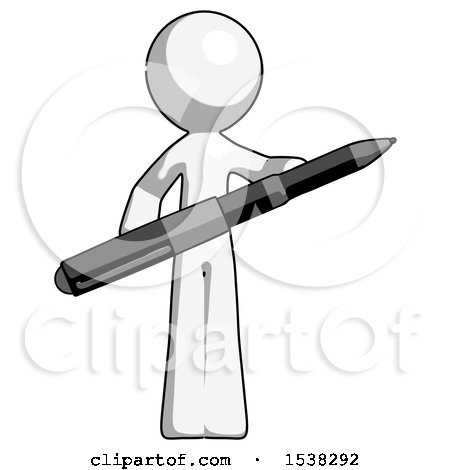 White Design Mascot Man Posing Confidently with Giant Pen by Leo Blanchette