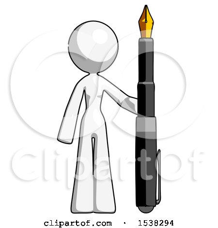 White Design Mascot Woman Holding Giant Calligraphy Pen by Leo Blanchette