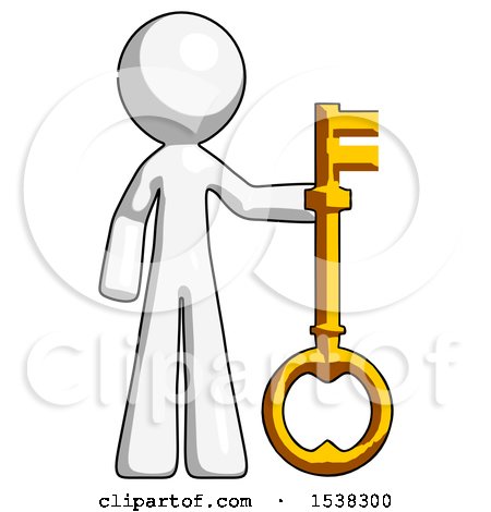 White Design Mascot Man Holding Key Made of Gold by Leo Blanchette