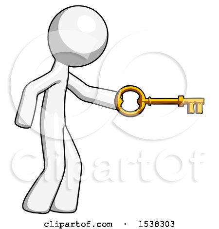 White Design Mascot Man with Big Key of Gold Opening Something by Leo Blanchette