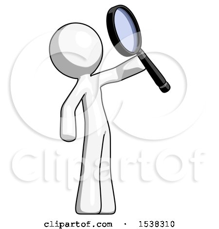 White Design Mascot Man Inspecting with Large Magnifying Glass Facing up by Leo Blanchette