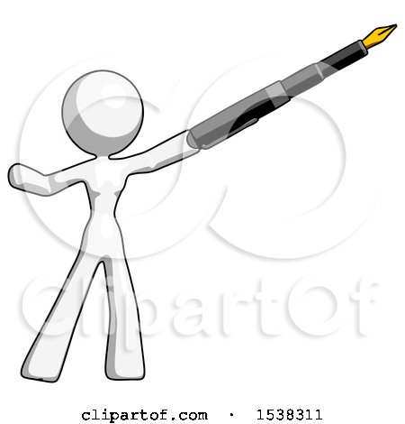 White Design Mascot Woman Pen Is Mightier Than the Sword Calligraphy Pose by Leo Blanchette