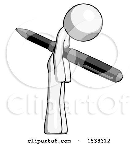 White Design Mascot Woman Impaled Through Chest with Giant Pen by Leo Blanchette