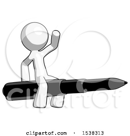 White Design Mascot Man Riding a Pen like a Giant Rocket by Leo Blanchette