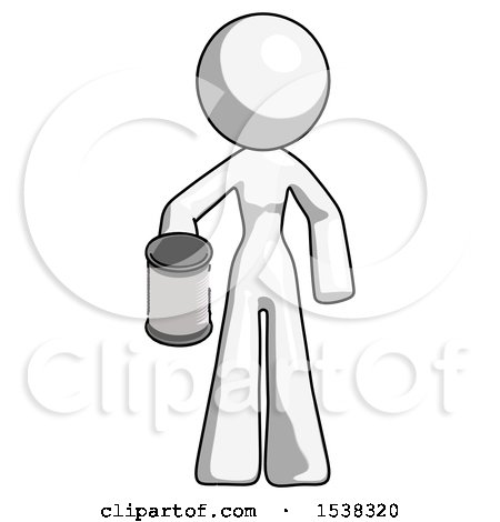 White Design Mascot Woman Begger Holding Can Begging or Asking for Charity by Leo Blanchette