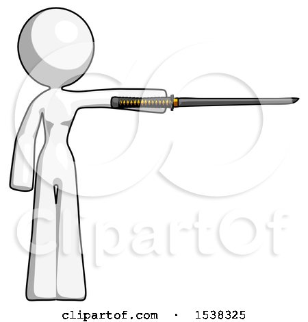 White Design Mascot Woman Standing with Ninja Sword Katana Pointing Right by Leo Blanchette