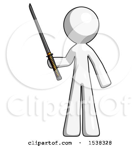 White Design Mascot Man Standing up with Ninja Sword Katana by Leo Blanchette
