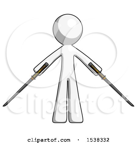 White Design Mascot Man Posing with Two Ninja Sword Katanas by Leo Blanchette