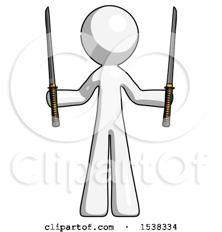 White Design Mascot Man Posing with Two Ninja Sword Katanas up by Leo Blanchette