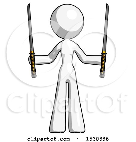 White Design Mascot Woman Posing with Two Ninja Sword Katanas up by Leo Blanchette
