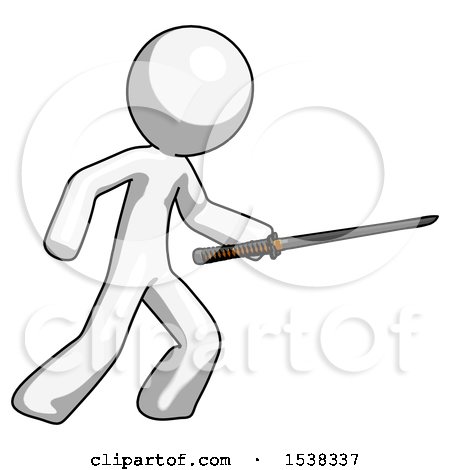 White Design Mascot Man Stabbing with Ninja Sword Katana by Leo Blanchette