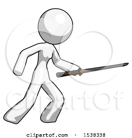 White Design Mascot Woman Stabbing with Ninja Sword Katana by Leo Blanchette