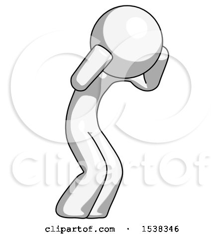 White Design Mascot Man with Headache or Covering Ears Turned to His Right by Leo Blanchette