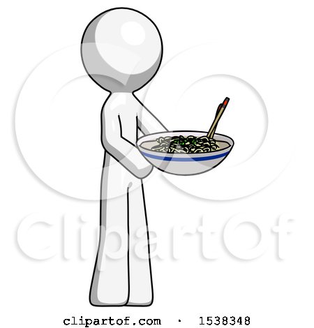 White Design Mascot Man Holding Noodles Offering to Viewer by Leo Blanchette