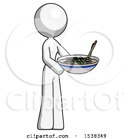 White Design Mascot Woman Holding Noodles Offering to Viewer by Leo Blanchette