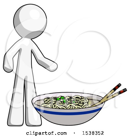 White Design Mascot Man and Noodle Bowl, Giant Soup Restaraunt Concept by Leo Blanchette