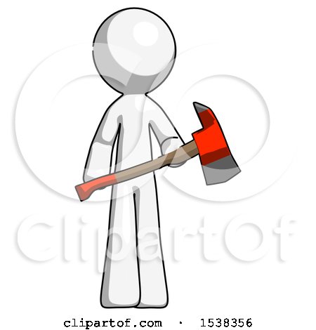 White Design Mascot Man Holding Red Fire Fighter's Ax by Leo Blanchette
