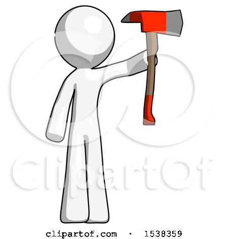 White Design Mascot Man Holding up Red Firefighter's Ax by Leo Blanchette