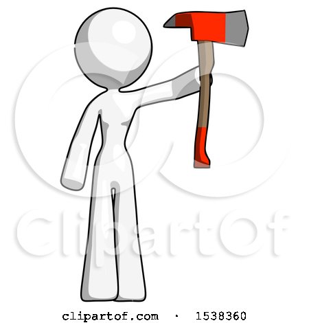 White Design Mascot Woman Holding up Red Firefighter's Ax by Leo Blanchette
