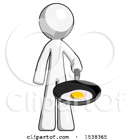 White Design Mascot Man Frying Egg in Pan or Wok by Leo Blanchette