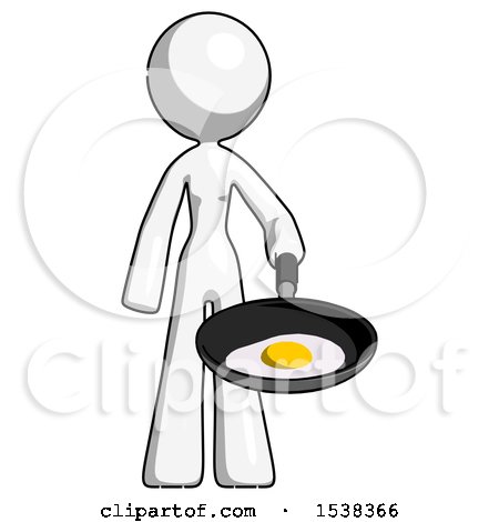 White Design Mascot Woman Frying Egg in Pan or Wok by Leo Blanchette