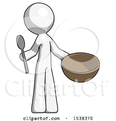 White Design Mascot Man with Empty Bowl and Spoon Ready to Make Something by Leo Blanchette
