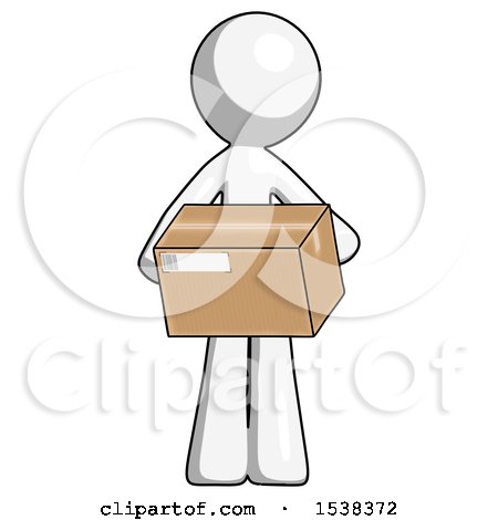 White Design Mascot Man Holding Box Sent or Arriving in Mail by Leo Blanchette