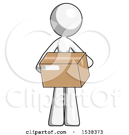 White Design Mascot Woman Holding Box Sent or Arriving in Mail by Leo Blanchette