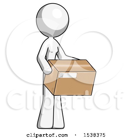 White Design Mascot Woman Holding Package to Send or Recieve in Mail by Leo Blanchette