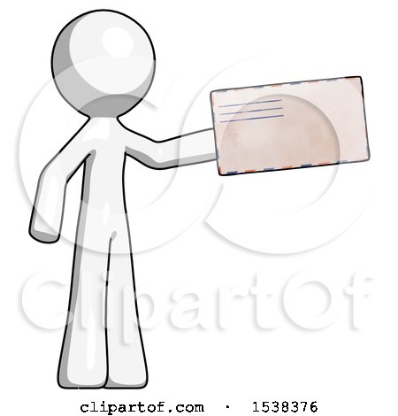 White Design Mascot Man Holding Large Envelope by Leo Blanchette