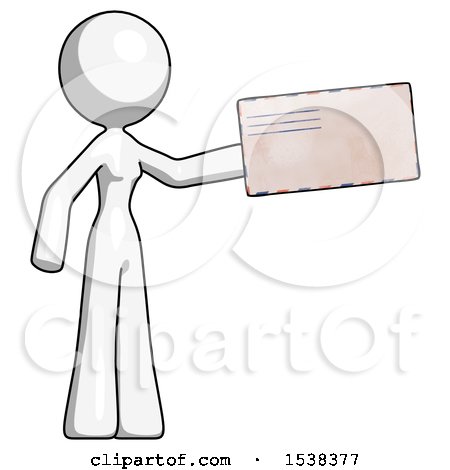 White Design Mascot Woman Holding Large Envelope by Leo Blanchette