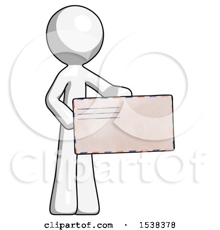 White Design Mascot Man Presenting Large Envelope by Leo Blanchette