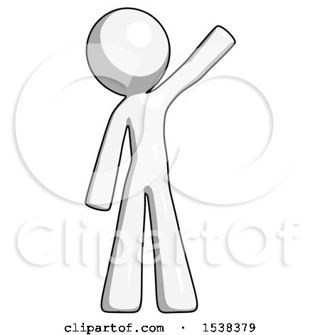 White Design Mascot Man Waving Emphatically with Left Arm by Leo Blanchette
