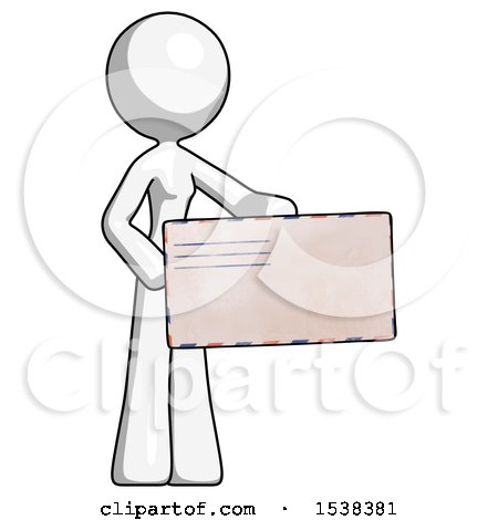 White Design Mascot Woman Presenting Large Envelope by Leo Blanchette