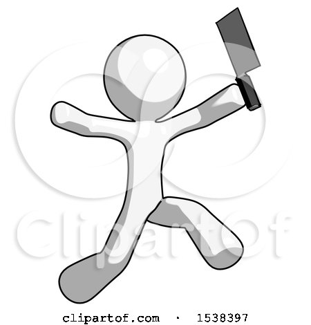 White Design Mascot Man Psycho Running with Meat Cleaver by Leo Blanchette