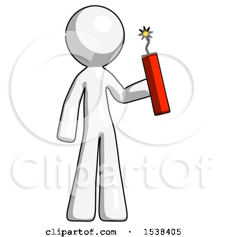 White Design Mascot Man Holding Dynamite with Fuse Lit by Leo Blanchette