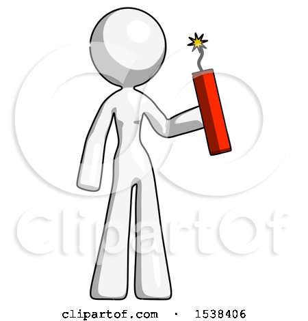 White Design Mascot Woman Holding Dynamite with Fuse Lit by Leo Blanchette