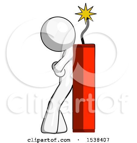 White Design Mascot Man Leaning Against Dynimate, Large Stick Ready to Blow by Leo Blanchette