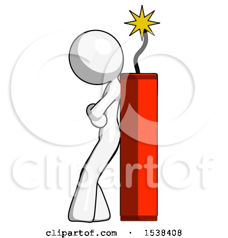 White Design Mascot Woman Leaning Against Dynimate, Large Stick Ready to Blow by Leo Blanchette