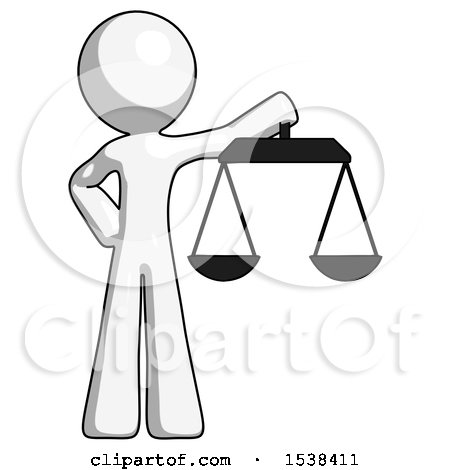 White Design Mascot Man Holding Scales of Justice by Leo Blanchette