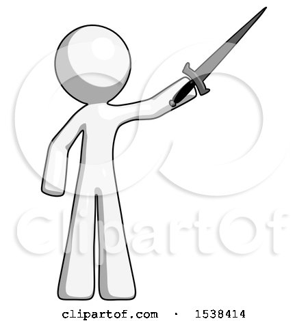 White Design Mascot Man Holding Sword in the Air Victoriously by Leo Blanchette