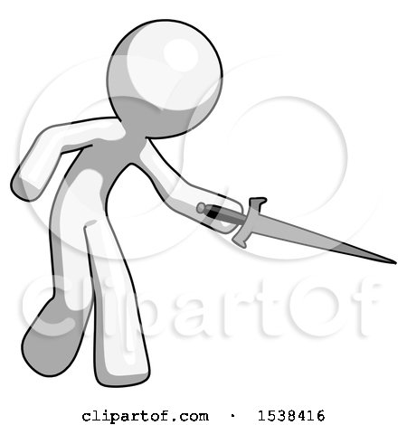 White Design Mascot Man Sword Pose Stabbing or Jabbing by Leo Blanchette