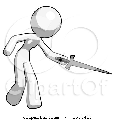 White Design Mascot Woman Sword Pose Stabbing or Jabbing by Leo Blanchette