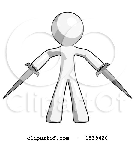 White Design Mascot Man Two Sword Defense Pose by Leo Blanchette