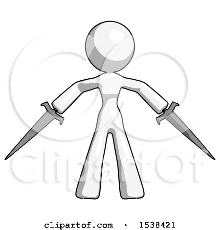 White Design Mascot Woman Two Sword Defense Pose by Leo Blanchette