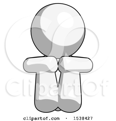 White Design Mascot Man Sitting with Head down Facing Forward by Leo Blanchette