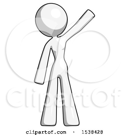 White Design Mascot Woman Waving Emphatically with Left Arm by Leo Blanchette