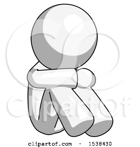 White Design Mascot Man Sitting with Head down Facing Angle Right by Leo Blanchette