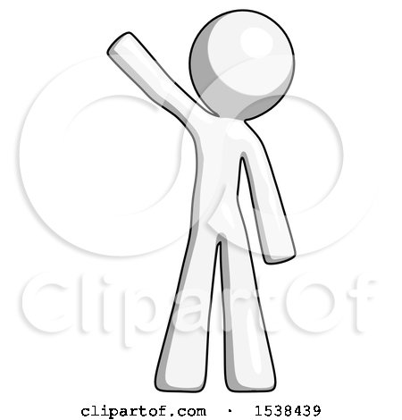 White Design Mascot Man Waving Emphatically with Right Arm by Leo Blanchette
