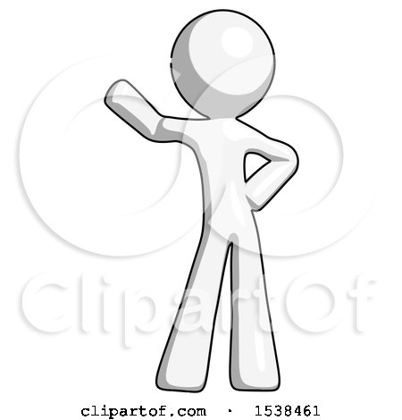 White Design Mascot Man Waving Right Arm with Hand on Hip by Leo Blanchette